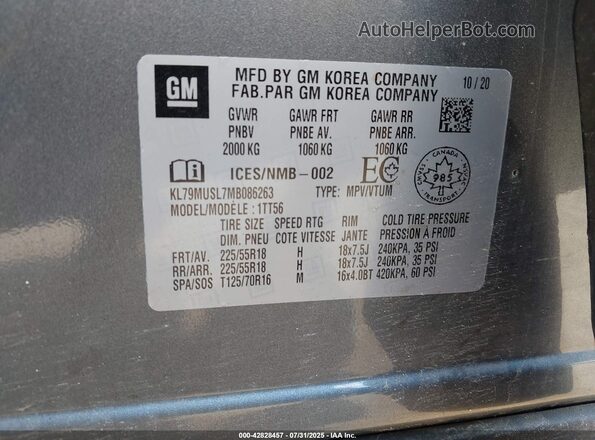 KL79MUSL7MB086263 2021 CHEVROLET TRAILBLAZER Gray 