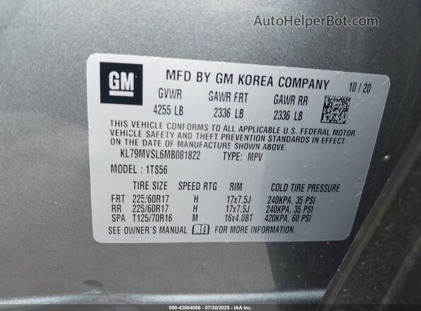 KL79MVSL6MB081822 2021 CHEVROLET TRAILBLAZER Серый Вид подкапотного пространства
