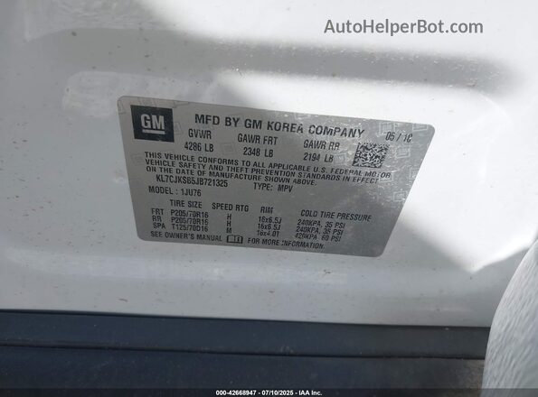KL7CJKSB5JB721325 2018 CHEVROLET TRAX Silver Շարժիչի բաժամունքի տեսք