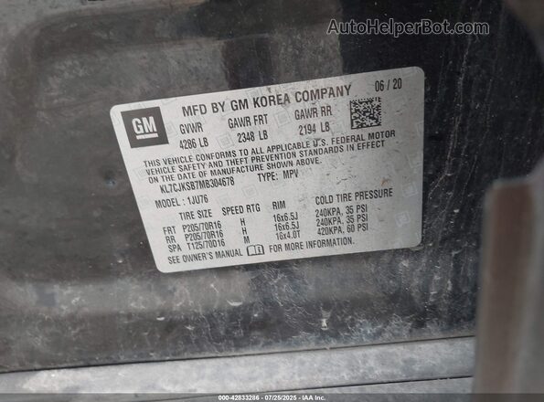 KL7CJKSB7MB304678 2021 CHEVROLET TRAX Black Շարժիչի բաժամունքի տեսք