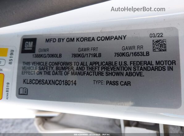 KL8CD6SAXNC018014 2022 CHEVROLET SPARK White Շարժիչի բաժամունքի տեսք
