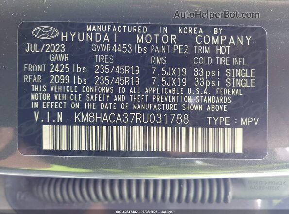 KM8HACA37RU031788 2024 HYUNDAI KONA Gray 
