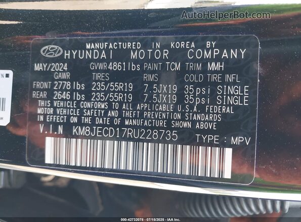 KM8JECD17RU228735 2024 HYUNDAI TUCSON HYBRID Black Vista del compartimento del motor