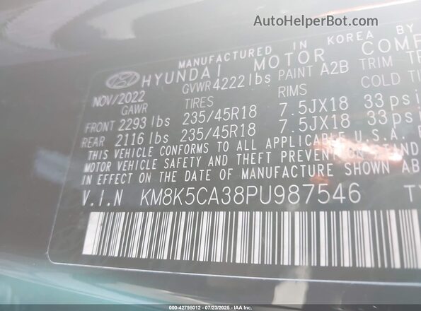 KM8K5CA38PU987546 2023 HYUNDAI KONA Black 