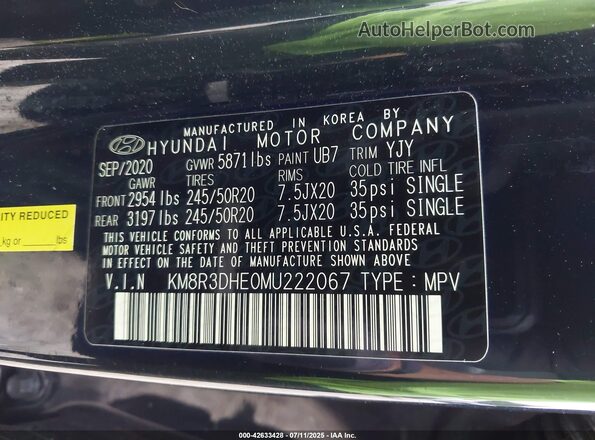 KM8R3DHE0MU222067 2021 HYUNDAI PALISADE Black Widok komory silnika