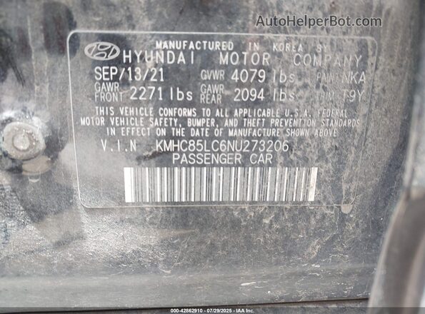 KMHC85LC6NU273206 2022 HYUNDAI IONIQ HYBRID Black ძრავის განყოფილების ხედი