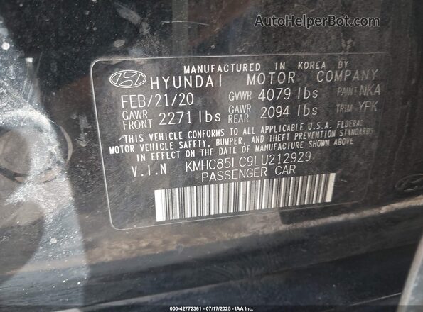 KMHC85LC9LU212929 2020 HYUNDAI IONIQ HYBRID Black Engine compartment view