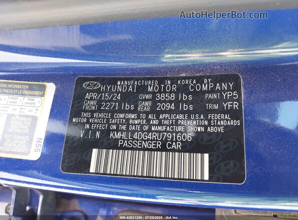 KMHLL4DG4RU791606 2024 HYUNDAI ELANTRA Blue Engine compartment view