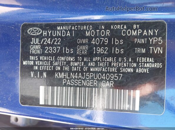 KMHLN4AJ5PU040957 2023 HYUNDAI ELANTRA HYBRID Blue 