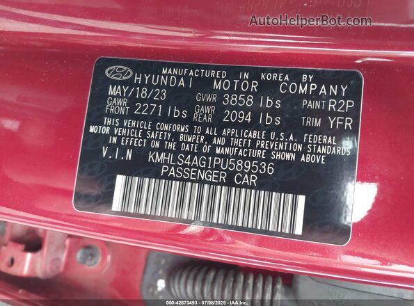 KMHLS4AG1PU589536 2023 HYUNDAI ELANTRA Red Շարժիչի բաժամունքի տեսք