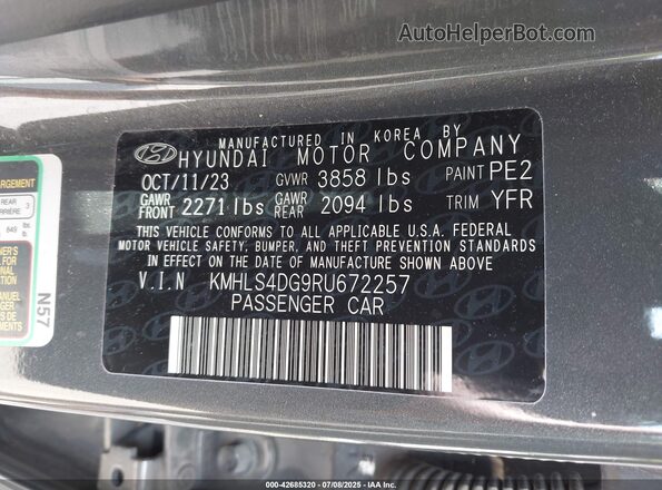 KMHLS4DG9RU672257 2024 HYUNDAI ELANTRA Gray 