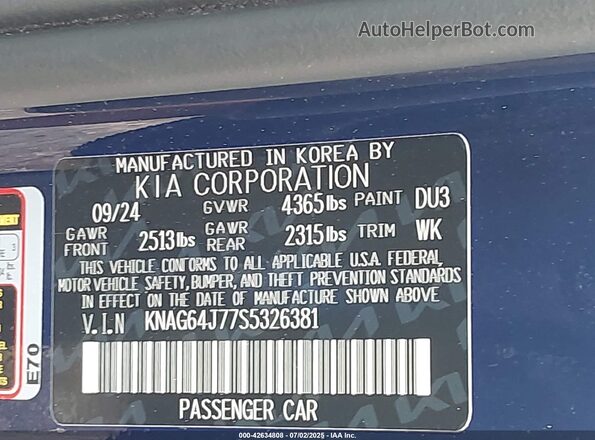 KNAG64J77S5326381 2025 KIA K5 Черный 