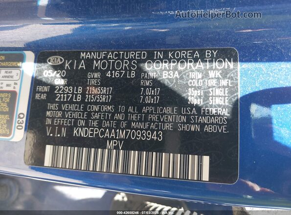 KNDEPCAA1M7093943 2021 KIA SELTOS Blue 