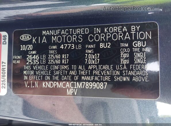 KNDPMCAC1M7899087 2021 KIA SPORTAGE Gray Vista del compartimento del motor