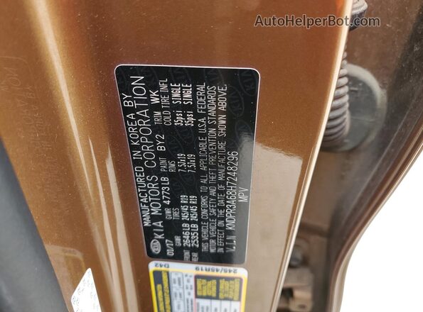 KNDPR3A68H7248296 2017 KIA SPORTAGE Tan VIN sticker view