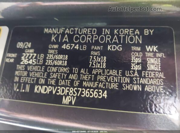 KNDPV3DF8S7365634 2025 KIA SPORTAGE Gray 