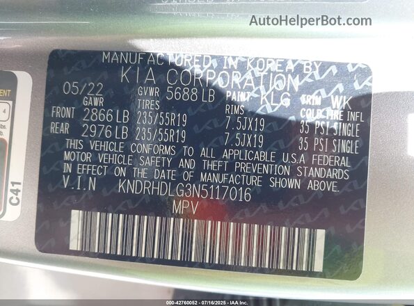 KNDRHDLG3N5117016 2022 KIA SORENTO HYBRID Gray 