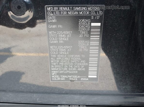 KNMAT2MT2JP522309 2018 NISSAN ROGUE Black Engine compartment view