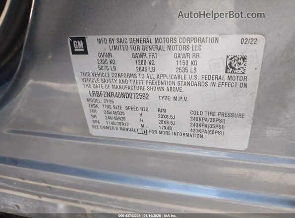LRBFZNR40ND072592 2022 BUICK ENVISION Silver ძრავის განყოფილების ხედი