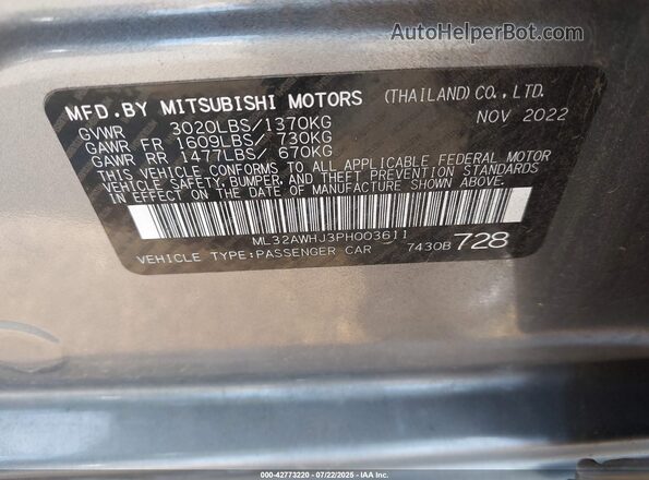 ML32AWHJ3PH003611 2023 MITSUBISHI MIRAGE Серый Вид подкапотного пространства