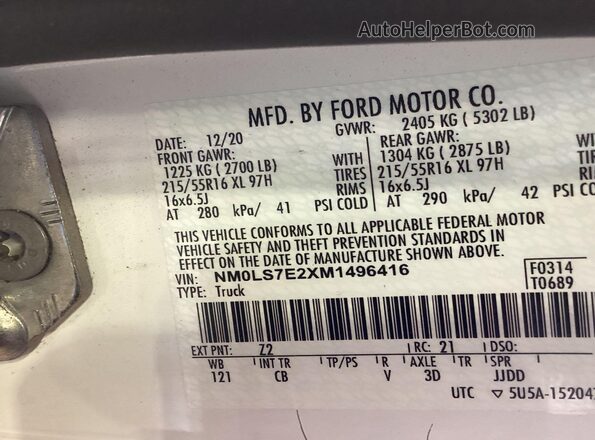 NM0LS7E2XM1496416 2021 FORD TRANSIT CONNECT  