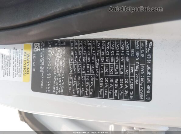 SADFM2GX2L1013655 2020 JAGUAR E-PACE White Вид підкапотного простору