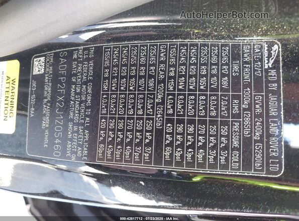 SADFP2FX2J1Z05460 2018 JAGUAR E-PACE Black Engine compartment view