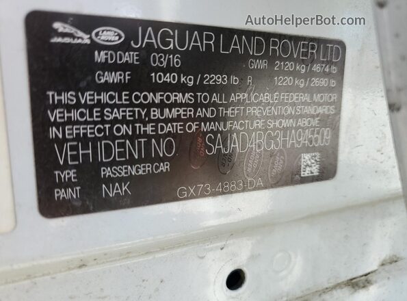 SAJAD4BG3HA945509 2017 JAGUAR XF White 