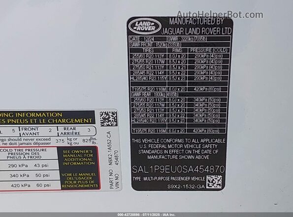 SAL1P9EU0SA454870 2025 LAND ROVER RANGE ROVER SPORT Белый Вид подкапотного пространства