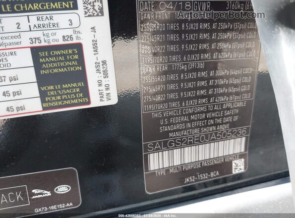SALGS2RE0JA505236 2018 LAND ROVER RANGE ROVER Black Շարժիչի բաժամունքի տեսք