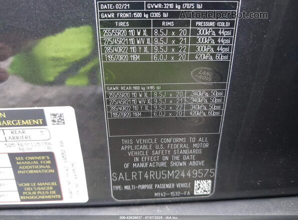 SALRT4RU5M2449575 2021 LAND ROVER DISCOVERY Gray Շարժիչի բաժամունքի տեսք