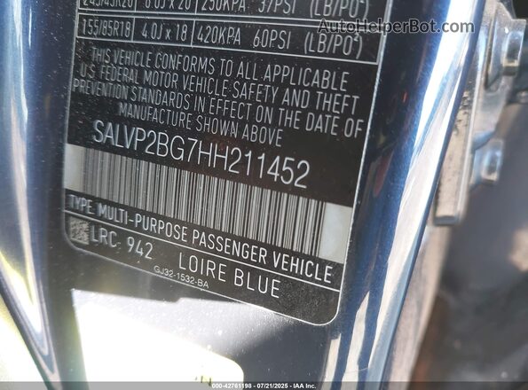 SALVP2BG7HH211452 2017 LAND ROVER RANGE ROVER EVOQUE Blue Vista del compartimento del motor
