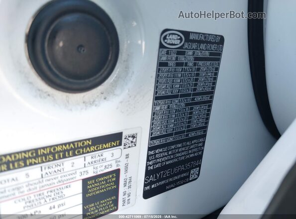 SALYT2EU6PA357844 2023 LAND ROVER RANGE ROVER VELAR White Շարժիչի բաժամունքի տեսք