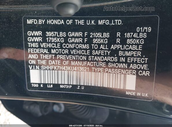 SHHFK7H43KU413621 2019 HONDA CIVIC Черный Вид подкапотного пространства