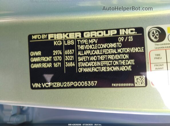 VCF1ZBU25PG005357 2023 FISKER OCEAN Blue Vista del compartimento del motor