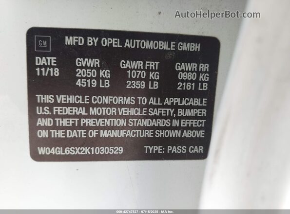 W04GL6SX2K1030529 2019 BUICK REGAL White Вид підкапотного простору