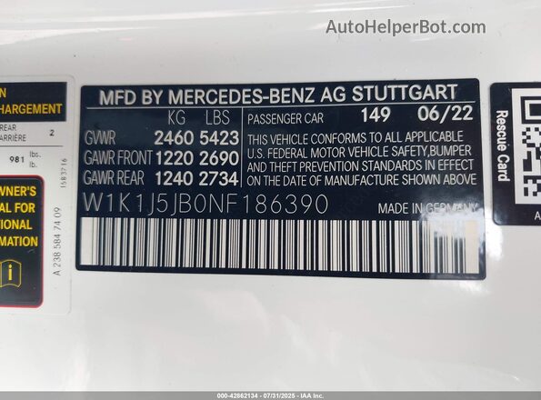 W1K1J5JB0NF186390 2022 MERCEDES-BENZ E-CLASS Белый Вид подкапотного пространства