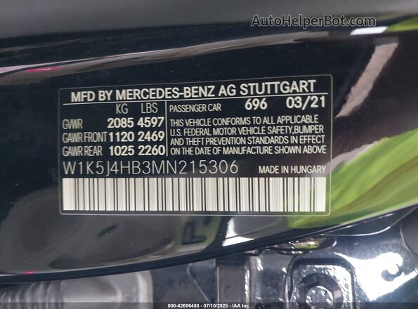 W1K5J4HB3MN215306 2021 MERCEDES-BENZ CLA-CLASS Black 