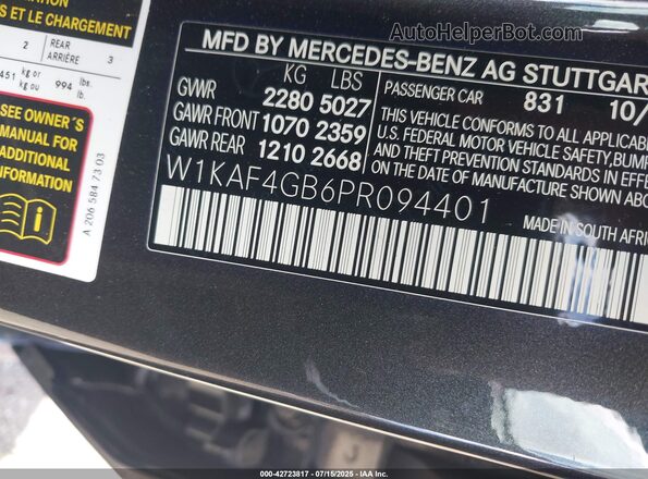 W1KAF4GB6PR094401 2023 MERCEDES-BENZ C-CLASS Black 