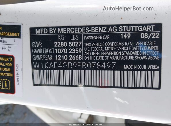 W1KAF4GB9PR078497 2023 MERCEDES-BENZ C-CLASS White Vista del compartimento del motor