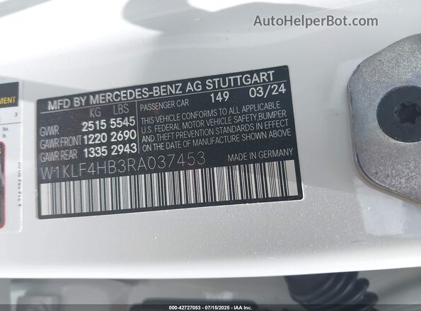 W1KLF4HB3RA037453 2024 MERCEDES-BENZ E-CLASS White Engine compartment view