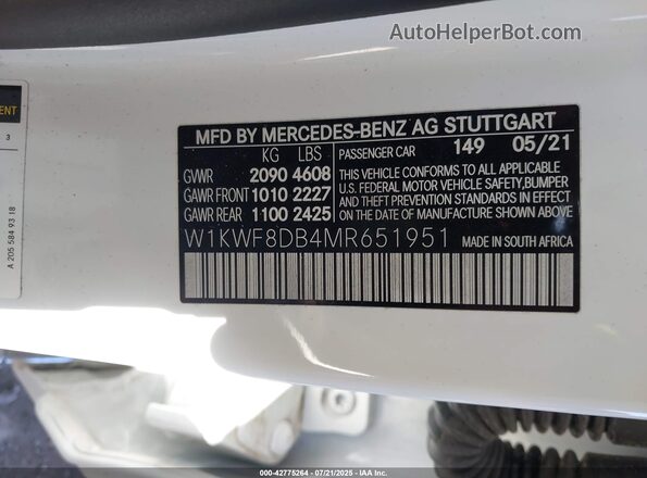 W1KWF8DB4MR651951 2021 MERCEDES-BENZ C White 