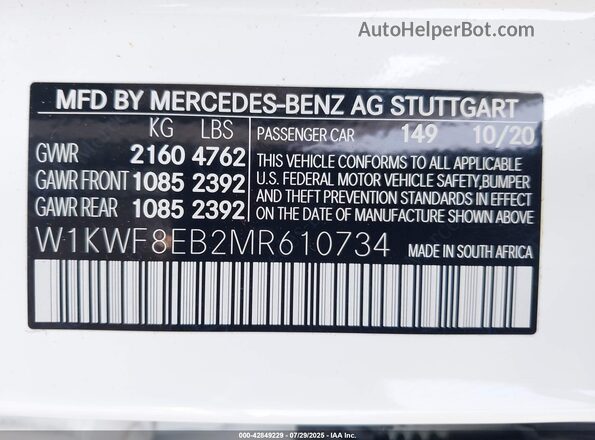 W1KWF8EB2MR610734 2021 MERCEDES-BENZ C-CLASS White Widok komory silnika