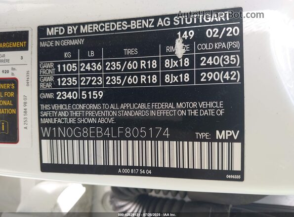 W1N0G8EB4LF805174 2020 MERCEDES-BENZ GLC 300 White Vista del compartimento del motor
