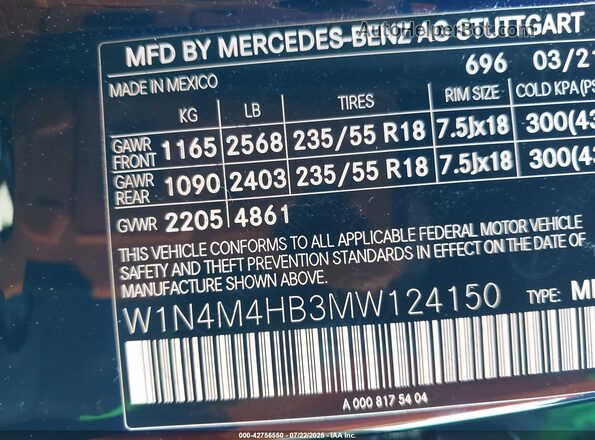 W1N4M4HB3MW124150 2021 MERCEDES-BENZ GLB-CLASS Black Vista del compartimento del motor