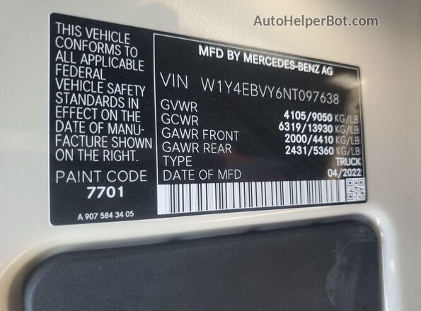 W1Y4EBVY6NT097638 2022 MERCEDES-BENZ SPRINTER  
