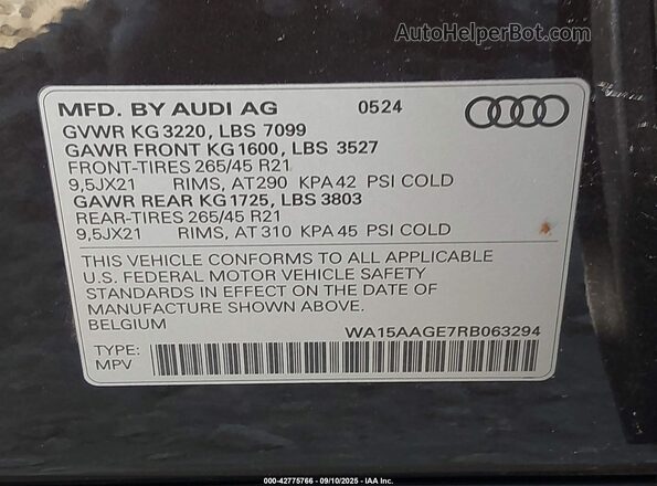 WA15AAGE7RB063294 2024 AUDI Q8 E-TRON Black Engine compartment view