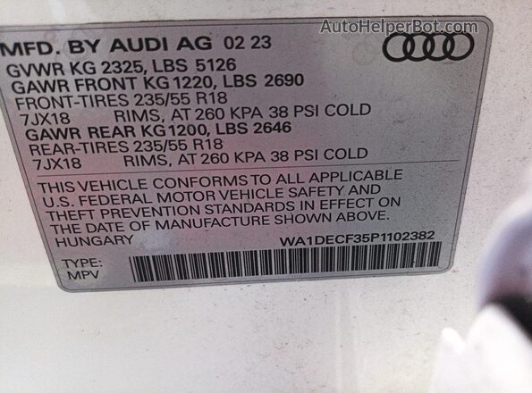 WA1DECF35P1102382 2023 AUDI Q3  Առջևի վահանակի տեսք