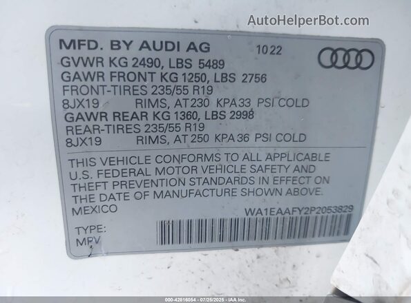 WA1EAAFY2P2053829 2023 AUDI Q5 White Вид підкапотного простору