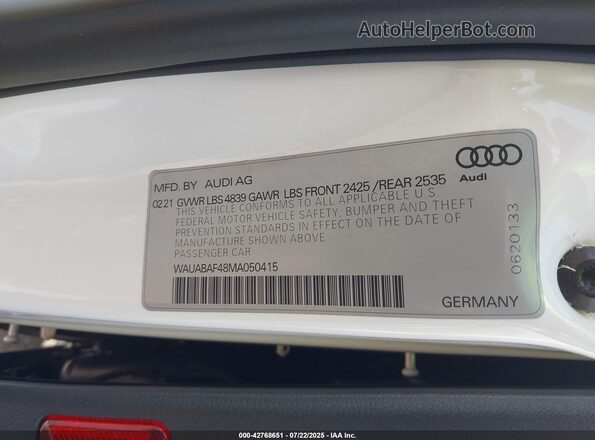 WAUABAF48MA050415 2021 AUDI OTHER White Շարժիչի բաժամունքի տեսք